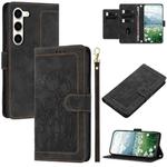 For Samsung Galaxy S23 5G Tulips Embossed Leather Phone Case with Lanyard(Black)