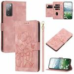 For Samsung Galaxy S20 FE Tulips Embossed Leather Phone Case with Lanyard(Pink)