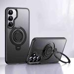 For Samsung Galaxy S25 5G Frosted MagSafe Phone Case with 360 Degree Rotating Holder(Black)