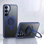 For Samsung Galaxy S25 5G Frosted MagSafe Phone Case with 360 Degree Rotating Holder(Blue)