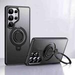 For Samsung Galaxy S25 Ultra 5G Frosted MagSafe Phone Case with 360 Degree Rotating Holder(Black)