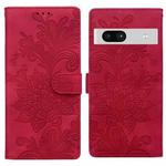 For Google Pixel 7A Lace Floral Embossed Magnetic Buckle PU Phone Case With Wrist Strap(Red)