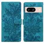 For Google Pixel 8 Lace Floral Embossed Magnetic Buckle PU Phone Case With Wrist Strap(Green)