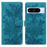 For Google Pixel 8 Pro Lace Floral Embossed Magnetic Buckle PU Phone Case With Wrist Strap(Green)