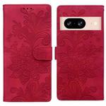 For Google Pixel 8A Lace Floral Embossed Magnetic Buckle PU Phone Case With Wrist Strap(Red)