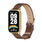 For Xiaomi Smart Band 9 Active / Redmi Band 3 Mijobs Metal Shell Microfiber PU Leather Watch Band(Brown Gold)