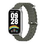 For Xiaomi Smart Band 9 Active / Redmi Band 3 Mijobs Metal Shell Marine Silicone Watch Band(khaki Grey Silver)