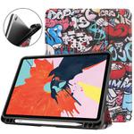 For iPad Air 2022 / 2020 10.9 TPU Colored Drawing Horizontal Flip Leather Case with Three-folding Holder & Sleep / Wake-up Function(Graffiti)