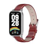 For Xiaomi Smart Band 9 Active / Redmi Band 3 Mijobs Metal Shell Genuine Leather Watch Band(Red Silver)