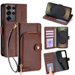 For Samsung Galaxy S25 Ultra 5G Zipper Bag Leather Phone Case(Brown)