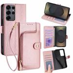 For Samsung Galaxy S25 Ultra 5G Zipper Bag Leather Phone Case(Rose Gold)
