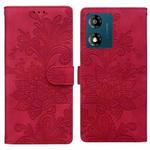 For Motorola Moto E13 Lace Floral Embossed Magnetic Buckle PU Phone Case With Wrist Strap(Red)