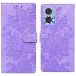 For Motorola Moto E22 / E22i Lace Floral Embossed Magnetic Buckle PU Phone Case With Wrist Strap(Purple)