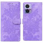 For Motorola Edge 30 Lace Floral Embossed Magnetic Buckle PU Phone Case With Wrist Strap(Purple)