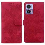 For Motorola Edge 30 Lace Floral Embossed Magnetic Buckle PU Phone Case With Wrist Strap(Red)