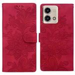 For Motorola Moto G 5G 2023 Lace Floral Embossed Magnetic Buckle PU Phone Case With Wrist Strap(Red)