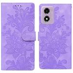 For Motorola Moto G Play 2024 Lace Floral Embossed Magnetic Buckle PU Phone Case With Wrist Strap(Purple)