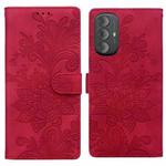 For Motorola Moto G Power 2022 Lace Floral Embossed Magnetic Buckle PU Phone Case With Wrist Strap(Red)