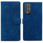 For Motorola Moto G Power 2022 Lace Floral Embossed Magnetic Buckle PU Phone Case With Wrist Strap(Blue)