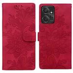 For Motorola Moto G Power 2023 Lace Floral Embossed Magnetic Buckle PU Phone Case With Wrist Strap(Red)