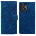 For Motorola Moto G Power 2023 Lace Floral Embossed Magnetic Buckle PU Phone Case With Wrist Strap(Blue)