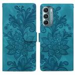 For Motorola Moto G Stylus 5G 2022 Lace Floral Embossed Magnetic Buckle PU Phone Case With Wrist Strap(Green)