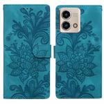 For Motorola Moto G Stylus 5G 2023 Lace Floral Embossed Magnetic Buckle PU Phone Case With Wrist Strap(Green)