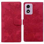 For Motorola Moto G04 / E14 / G24 Lace Floral Embossed Magnetic Buckle PU Phone Case With Wrist Strap(Red)