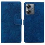 For Motorola Moto G14 Lace Floral Embossed Magnetic Buckle PU Phone Case With Wrist Strap(Blue)