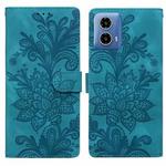 For Motorola Moto G24 Lace Floral Embossed Magnetic Buckle PU Phone Case With Wrist Strap(Green)