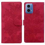 For Motorola Moto G24 Lace Floral Embossed Magnetic Buckle PU Phone Case With Wrist Strap(Red)