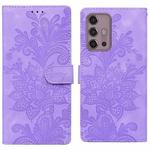 For Motorola Moto G30 / G10 / G20 Lace Floral Embossed Magnetic Buckle PU Phone Case With Wrist Strap(Purple)