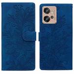 For Motorola Moto G32 Lace Floral Embossed Magnetic Buckle PU Phone Case With Wrist Strap(Blue)