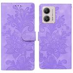 For Motorola Moto G53 / G13 / G23 Lace Floral Embossed Magnetic Buckle PU Phone Case With Wrist Strap(Purple)