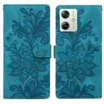 For Motorola Moto G54 / G64 Lace Floral Embossed Magnetic Buckle PU Phone Case With Wrist Strap(Green)