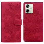 For Motorola Moto G54 / G64 Lace Floral Embossed Magnetic Buckle PU Phone Case With Wrist Strap(Red)