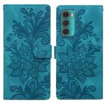 For Motorola Moto G60 Lace Floral Embossed Magnetic Buckle PU Phone Case With Wrist Strap(Green)