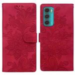 For Motorola Moto G60 Lace Floral Embossed Magnetic Buckle PU Phone Case With Wrist Strap(Red)