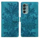 For Motorola Moto G62 5G Lace Floral Embossed Magnetic Buckle PU Phone Case With Wrist Strap(Green)