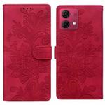 For Motorola Moto G84 Lace Floral Embossed Magnetic Buckle PU Phone Case With Wrist Strap(Red)