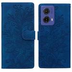 For Motorola Moto G85 Lace Floral Embossed Magnetic Buckle PU Phone Case With Wrist Strap(Blue)