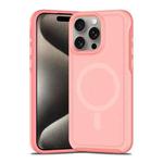 For iPhone 15 Pro Max Shockproof MagSafe Armor PC Hybrid TPU Phone Case(Light Pink+Coral Red)