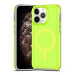 For iPhone 11 Pro Max Shockproof MagSafe Armor PC Hybrid TPU Phone Case(Fluorescent Green+Gray)
