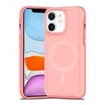 For iPhone 11 Shockproof MagSafe Armor PC Hybrid TPU Phone Case(Light Pink+Coral Red)