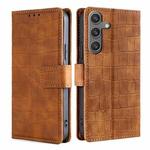 For Samsung Galaxy S25 5G Skin Feel Crocodile Magnetic Clasp Leather Phone Case(Brown)
