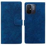 For Redmi 11A / 12C Lace Floral Embossed Magnetic Buckle PU Phone Case With Wrist Strap(Blue)