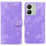 For Redmi 13C Lace Floral Embossed Magnetic Buckle PU Phone Case With Wrist Strap(Purple)