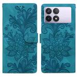 For Redmi K70E / Poco X6 Pro Lace Floral Embossed Magnetic Buckle PU Phone Case With Wrist Strap(Green)