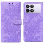 For Redmi K70E / Poco X6 Pro Lace Floral Embossed Magnetic Buckle PU Phone Case With Wrist Strap(Purple)