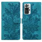 For Redmi Note 10 Pro 4G Lace Floral Embossed Magnetic Buckle PU Phone Case With Wrist Strap(Green)